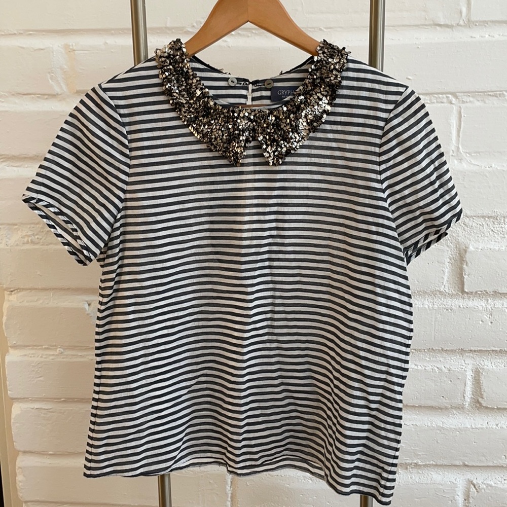 Gryphon Black and White Striped Short Sleeve Tee